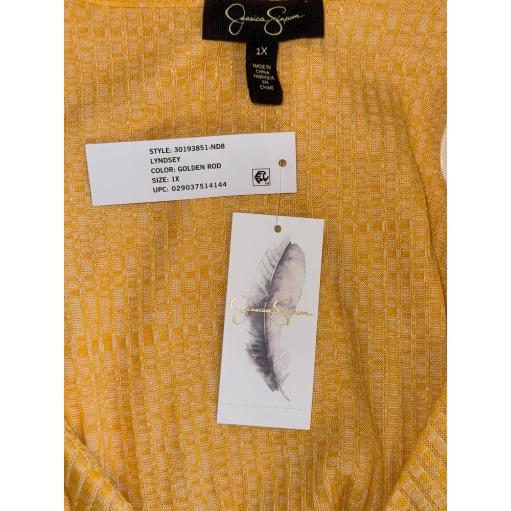 Jessica Simpson Lyndsey Golden Rod Tie-Front Top Square Neck Ribbed Blouse 1X - Picture 5 of 5